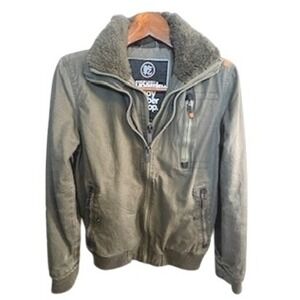Superdry Moody Ripstop Bomber Jacket‎ Olive Green Faux Fur Collar Men's Small